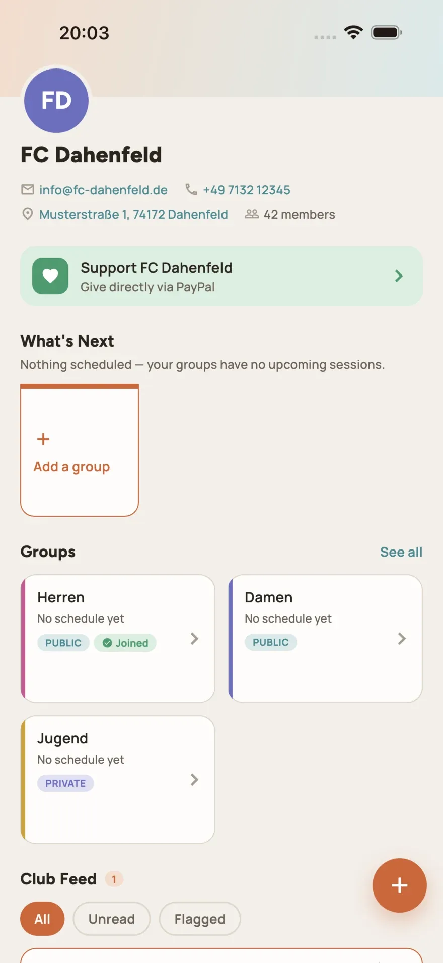 A club as a member sees it in e.Vernetzt