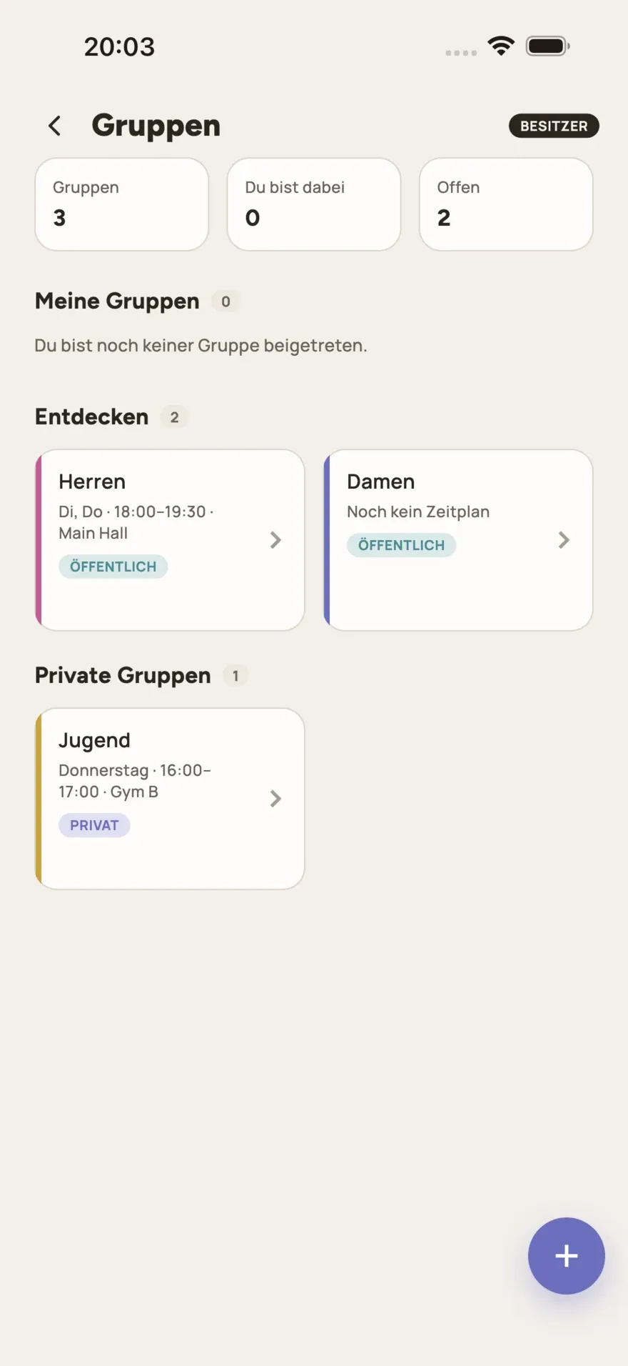 Die Gruppenliste eines Vereins in e.Vernetzt