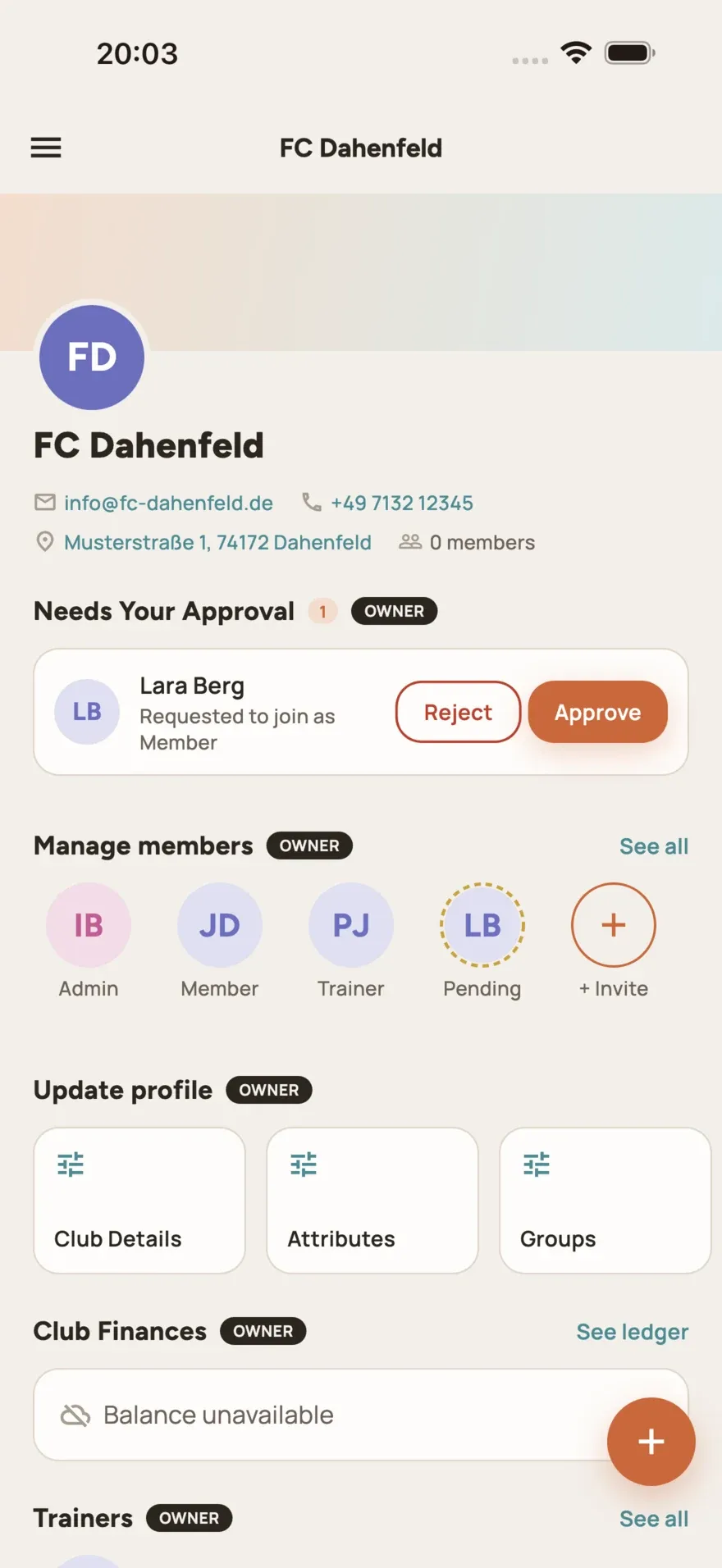 The e.Vernetzt club home screen on an iPhone