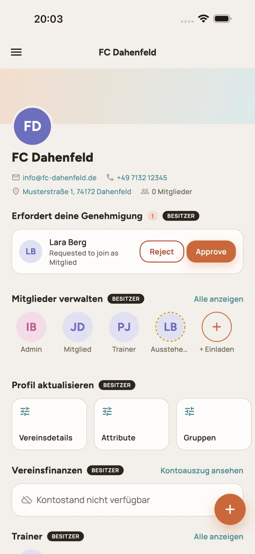 Die Vereins-Startseite von e.Vernetzt auf einem iPhone
